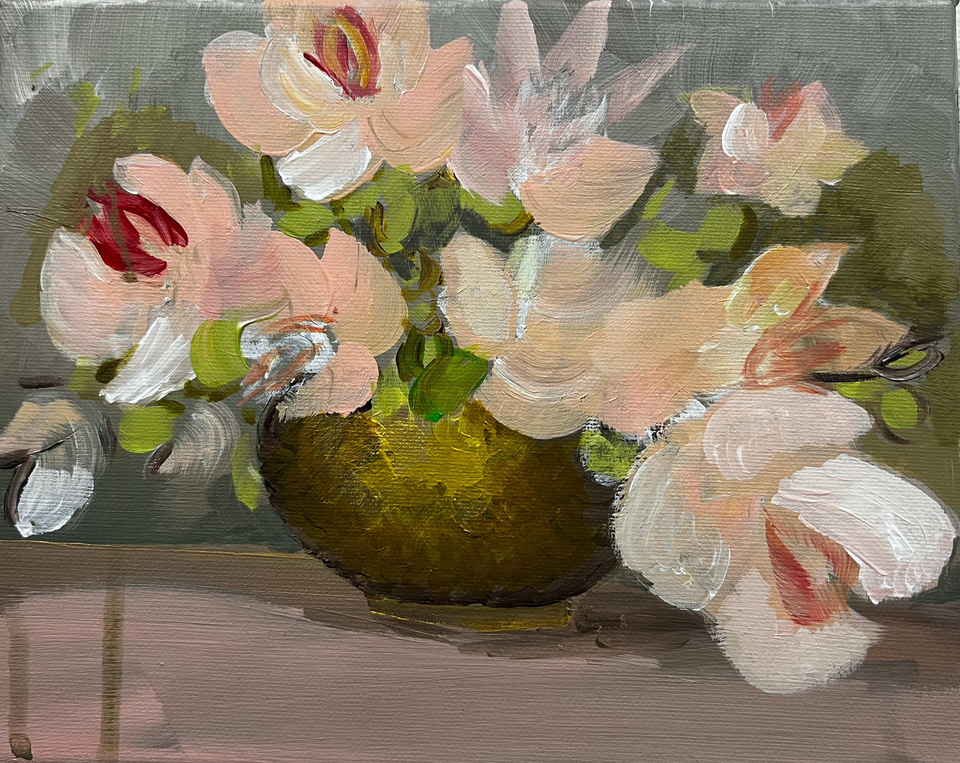 Irene Cox painting of flowers on a beige background 19